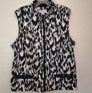 Weekends By Chicos Sleeveless Black White Zebra Print Full Zippered Vest Size 3